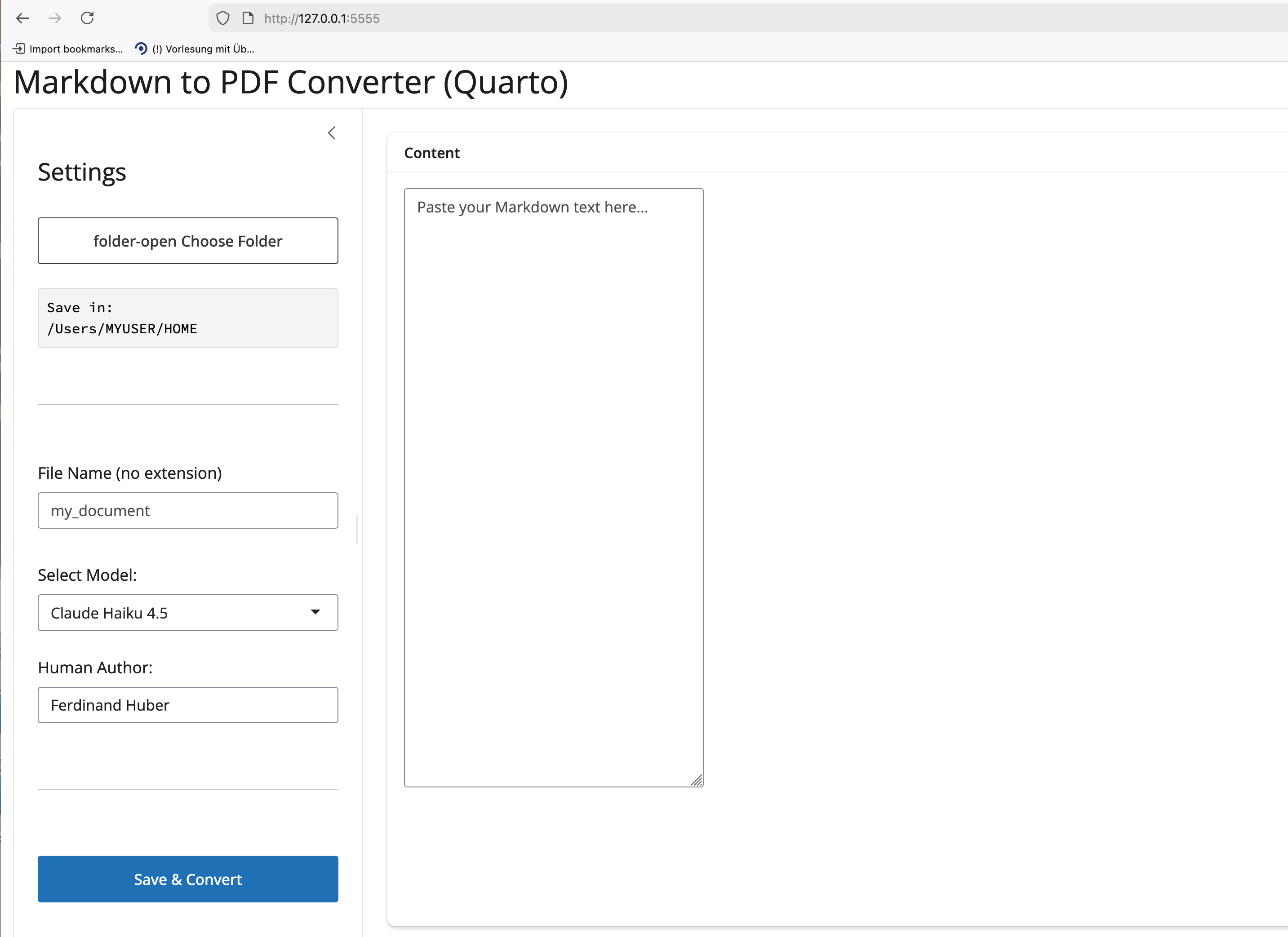 llmmd2pdf Interface
